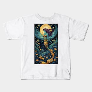 Starry Night Symphony: Van Gogh-Inspired Mermaid Kids T-Shirt